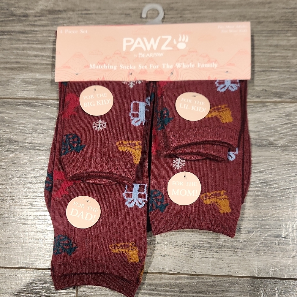 NWT PAWZ by Bearpaw 4 Pc  Matching Family Christmas Socks Set